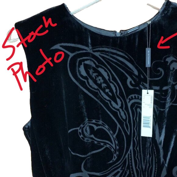 Elie Tahari Black Sleeveless Velvet Burnout Hi-Lo Waterfall Peplum Tunic Top, XS - Picture 12 of 12